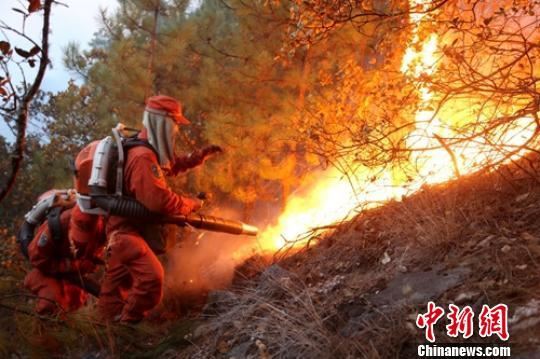 森警官兵正在扑灭大火。　李传永 摄