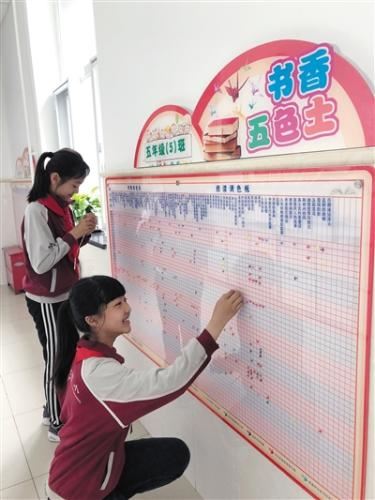北京大学附属小学石景山学校的学生用不同颜色的紫燕记录读后感受。