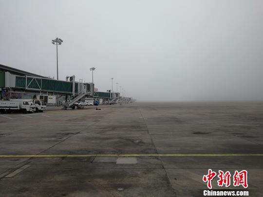 大连机场航班因浓雾大面积延误。　杨毅 摄